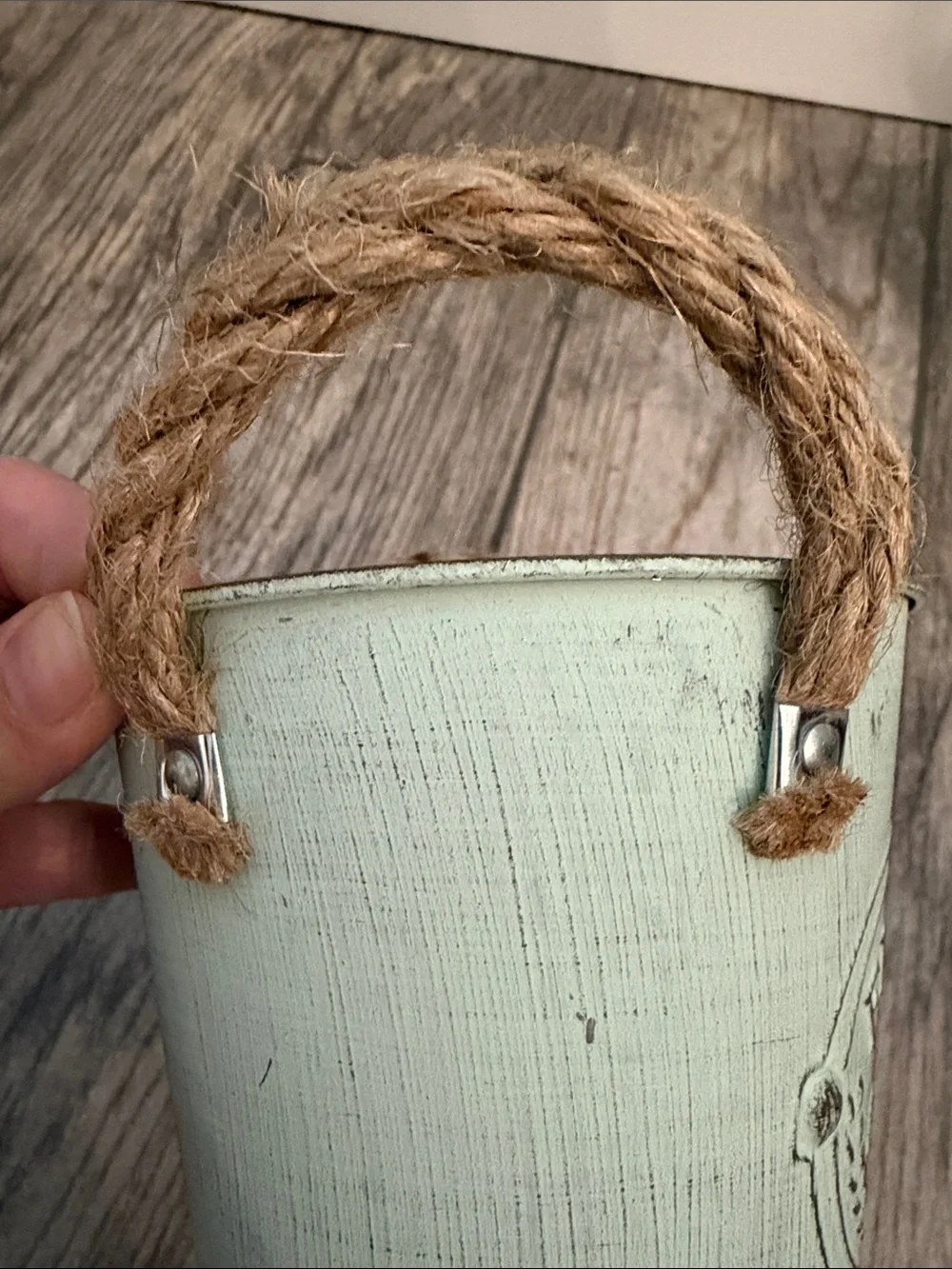 Set of 3 Light Green 'Flowers & Garden' Metal Buckets with Rope Handles
